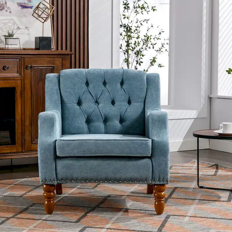 Fauteuil d'appoint en lin avec pieds en bois massif, fauteuil de salon individuel de style moderne du milieu du siècle pour le salon et la chambre à coucher