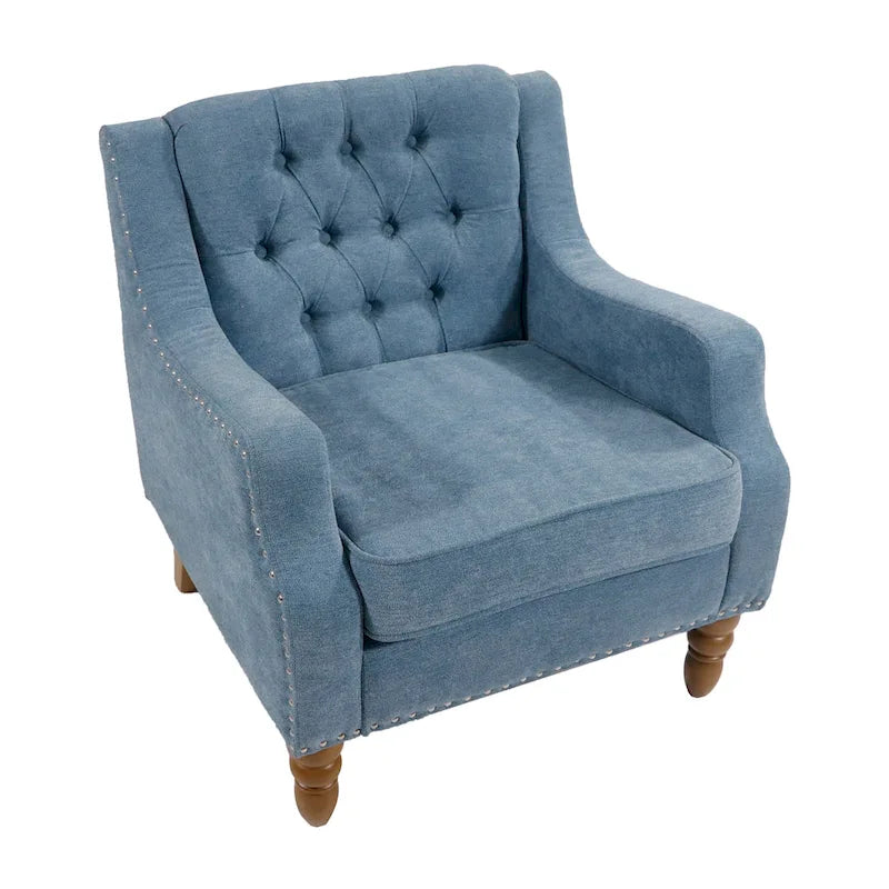 Fauteuil d'appoint en lin avec pieds en bois massif, fauteuil de salon individuel de style moderne du milieu du siècle pour le salon et la chambre à coucher