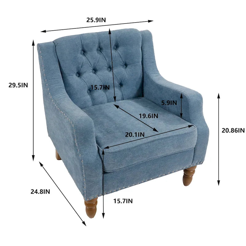 Fauteuil d'appoint en lin avec pieds en bois massif, fauteuil de salon individuel de style moderne du milieu du siècle pour le salon et la chambre à coucher