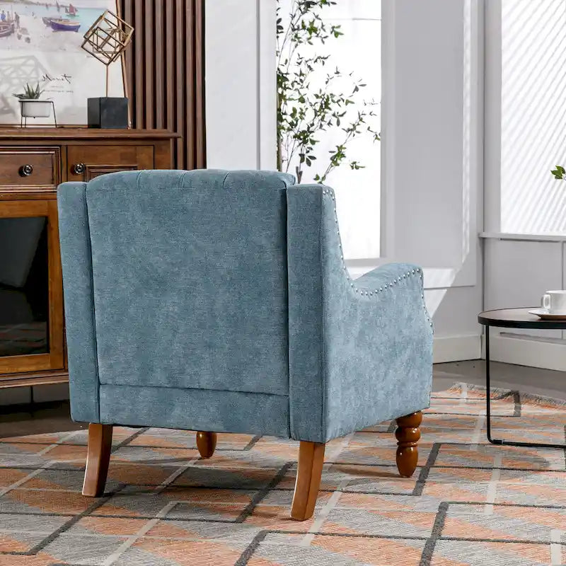 Fauteuil d'appoint en lin avec pieds en bois massif, fauteuil de salon individuel de style moderne du milieu du siècle pour le salon et la chambre à coucher