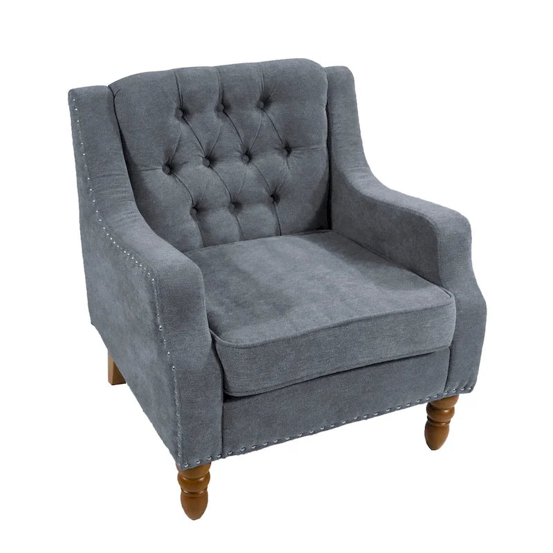 Fauteuil d'appoint en lin avec pieds en bois massif, fauteuil de salon individuel de style moderne du milieu du siècle pour le salon et la chambre à coucher