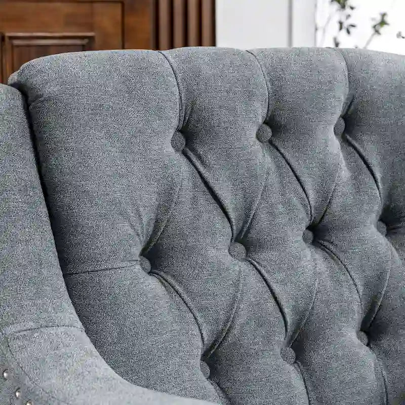 Fauteuil d'appoint en lin avec pieds en bois massif, fauteuil de salon individuel de style moderne du milieu du siècle pour le salon et la chambre à coucher