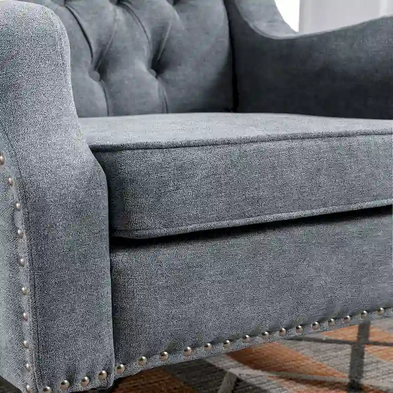 Fauteuil d'appoint en lin avec pieds en bois massif, fauteuil de salon individuel de style moderne du milieu du siècle pour le salon et la chambre à coucher