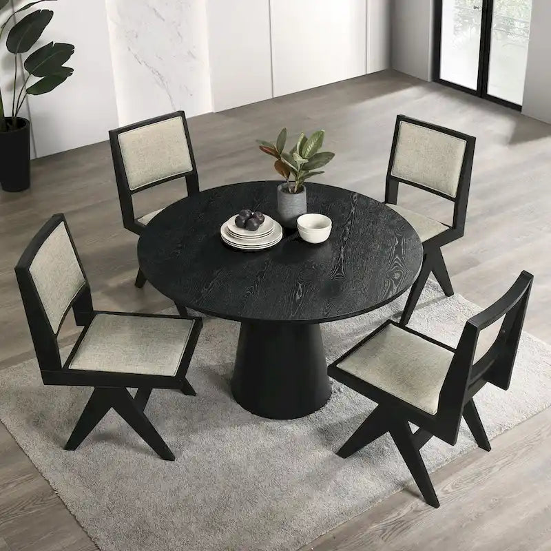Ensemble de salle à manger rond moderne 5 pièces Evrena en bois massif noir de 48 pouces de Furniture of America