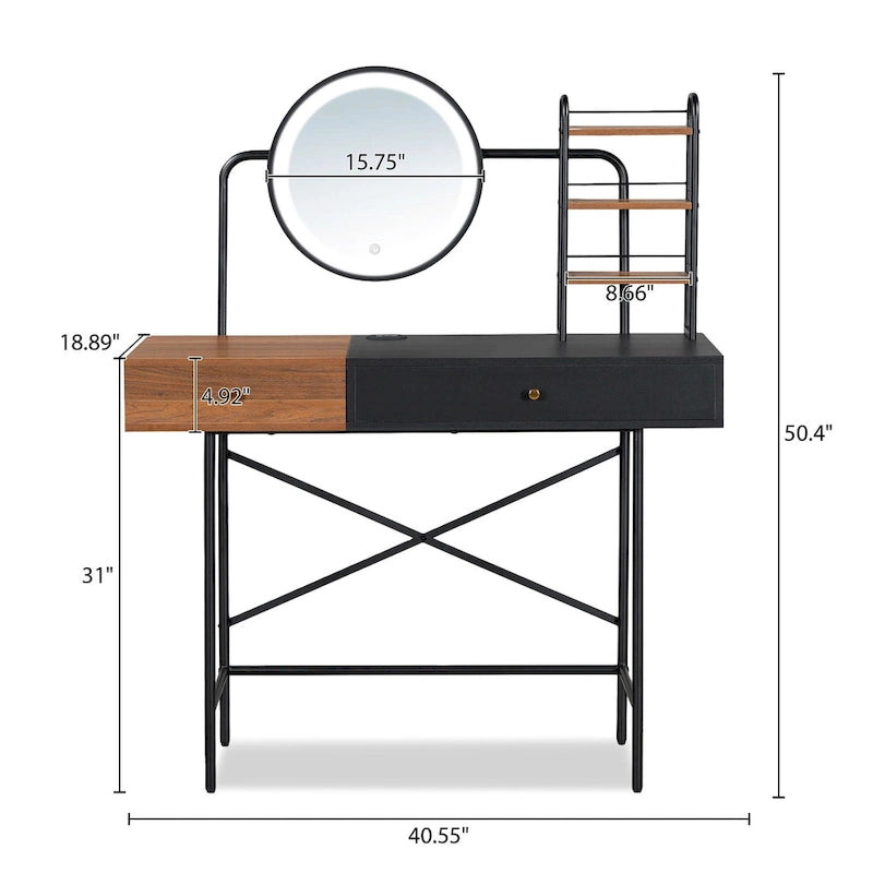 Coiffeuse moderne avec miroir et station de recharge sans fil