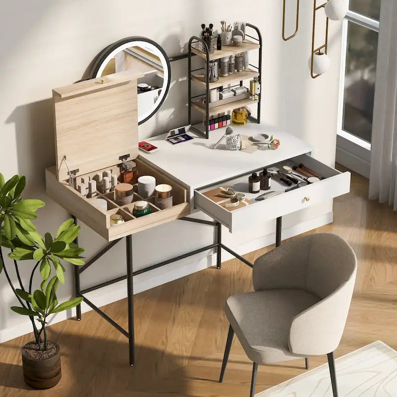 Coiffeuse moderne avec miroir et station de recharge sans fil