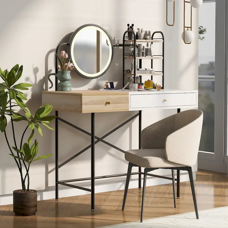 Coiffeuse moderne avec miroir et station de recharge sans fil