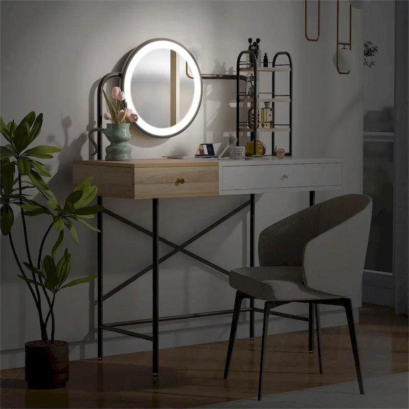 Coiffeuse moderne avec miroir et station de recharge sans fil