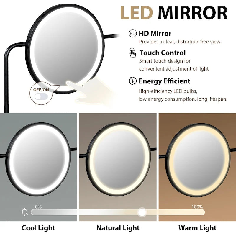 Coiffeuse moderne avec miroir et station de recharge sans fil