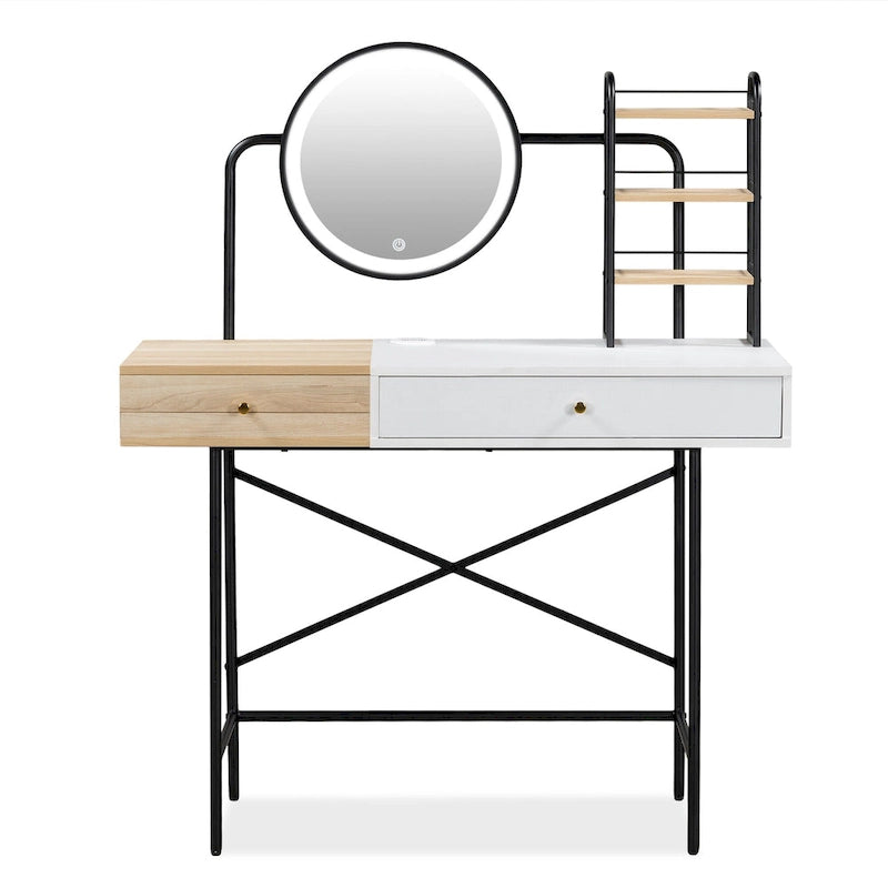 Coiffeuse moderne avec miroir et station de recharge sans fil