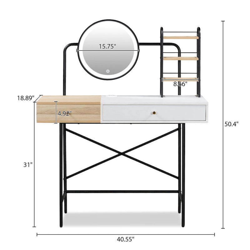 Coiffeuse moderne avec miroir et station de recharge sans fil