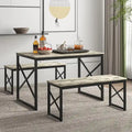 44.3 Ensemble Table à Manger avec Bancs Table de Cuisine pour 4 Ensemble de Table de Salle à Manger Rectangulaire avec 2 Bancs en Bois et Métal