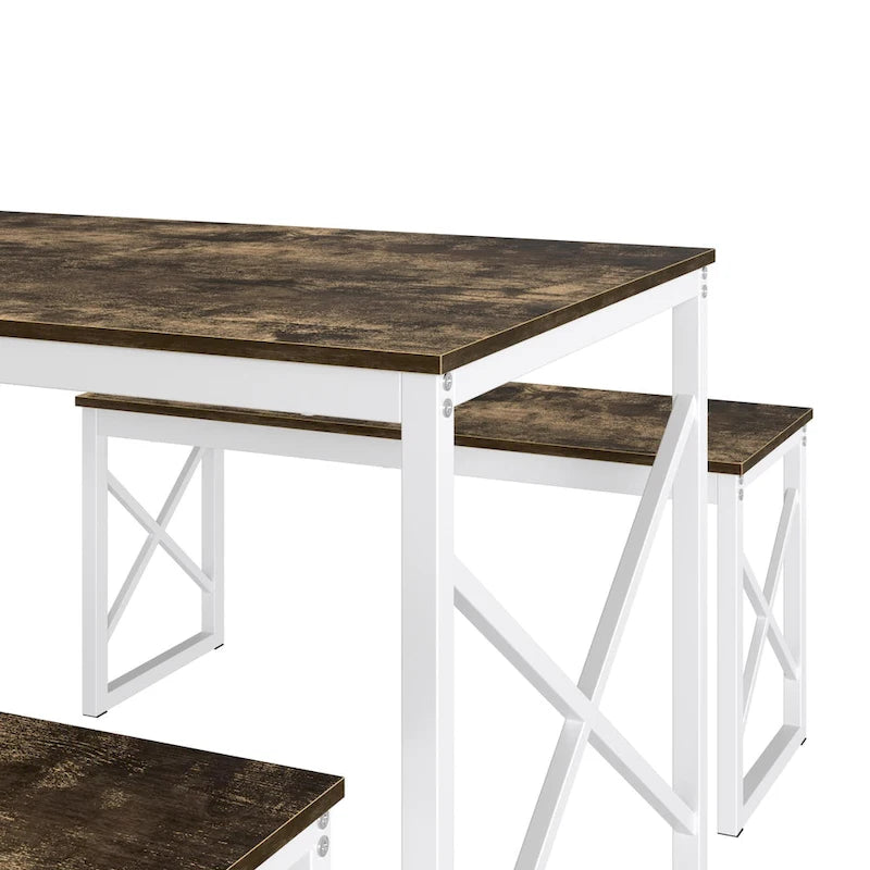 44.3 Ensemble Table à Manger avec Bancs Table de Cuisine pour 4 Ensemble de Table de Salle à Manger Rectangulaire avec 2 Bancs en Bois et Métal