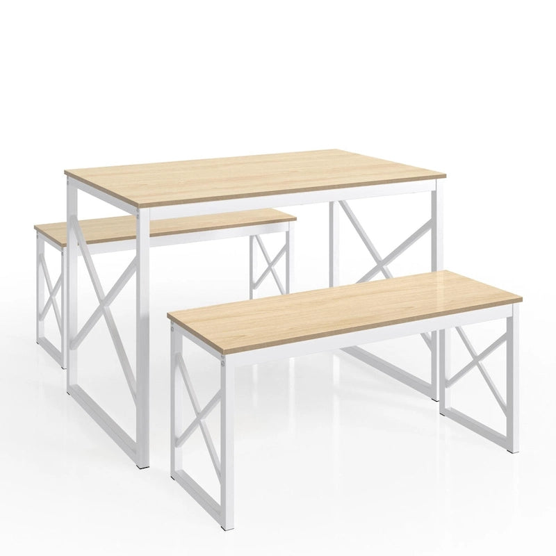 44.3 Ensemble Table à Manger avec Bancs Table de Cuisine pour 4 Ensemble de Table de Salle à Manger Rectangulaire avec 2 Bancs en Bois et Métal