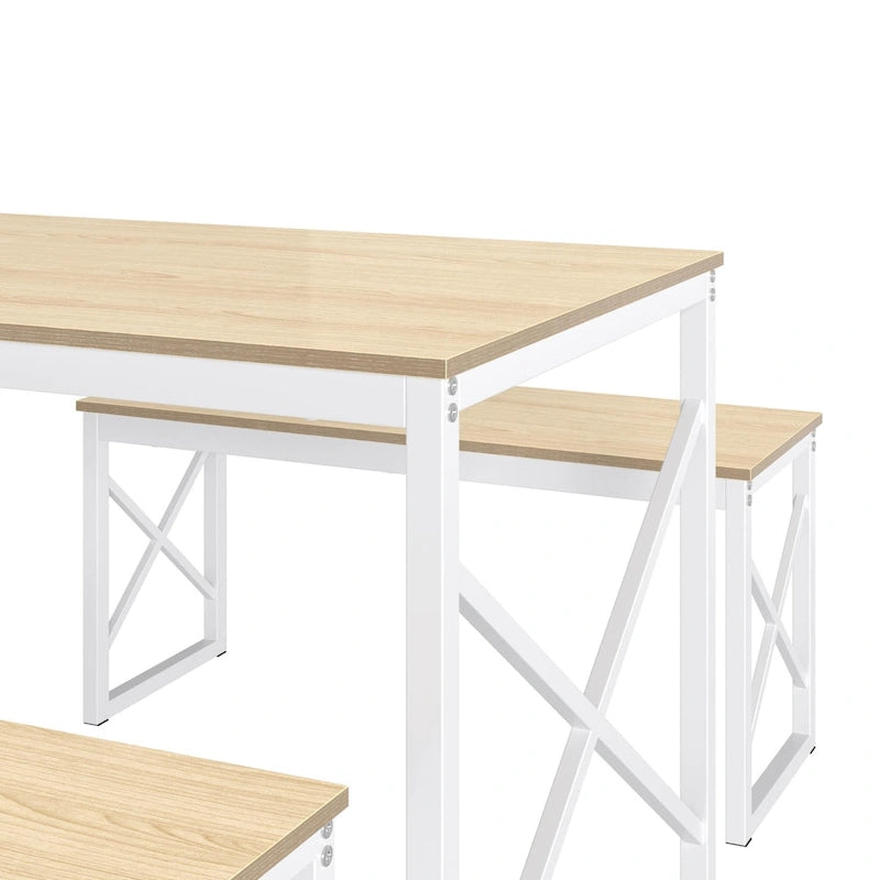 44.3 Ensemble Table à Manger avec Bancs Table de Cuisine pour 4 Ensemble de Table de Salle à Manger Rectangulaire avec 2 Bancs en Bois et Métal