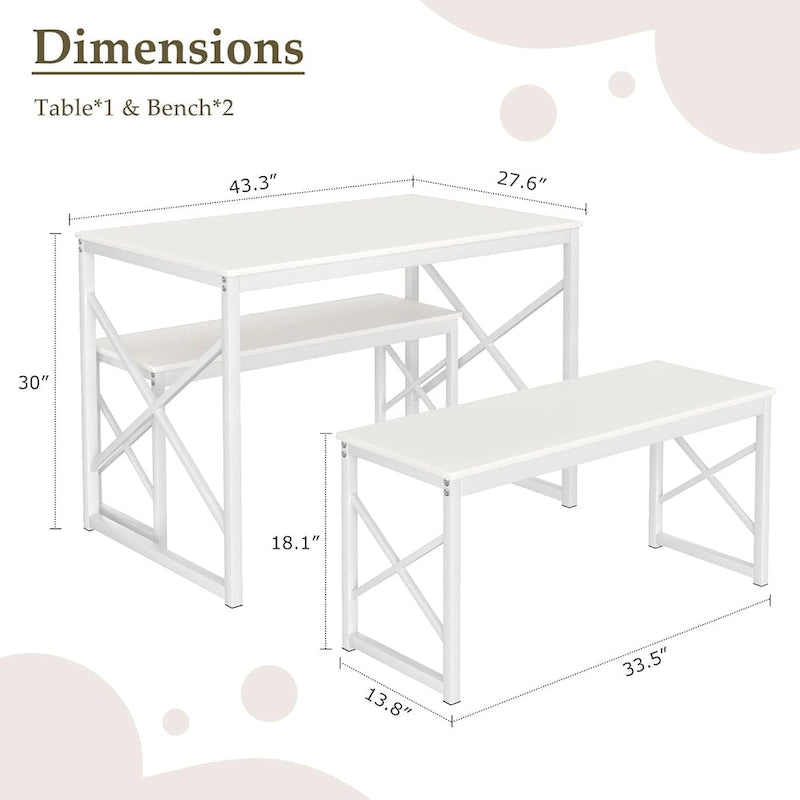 44.3 Ensemble Table à Manger avec Bancs Table de Cuisine pour 4 Ensemble de Table de Salle à Manger Rectangulaire avec 2 Bancs en Bois et Métal