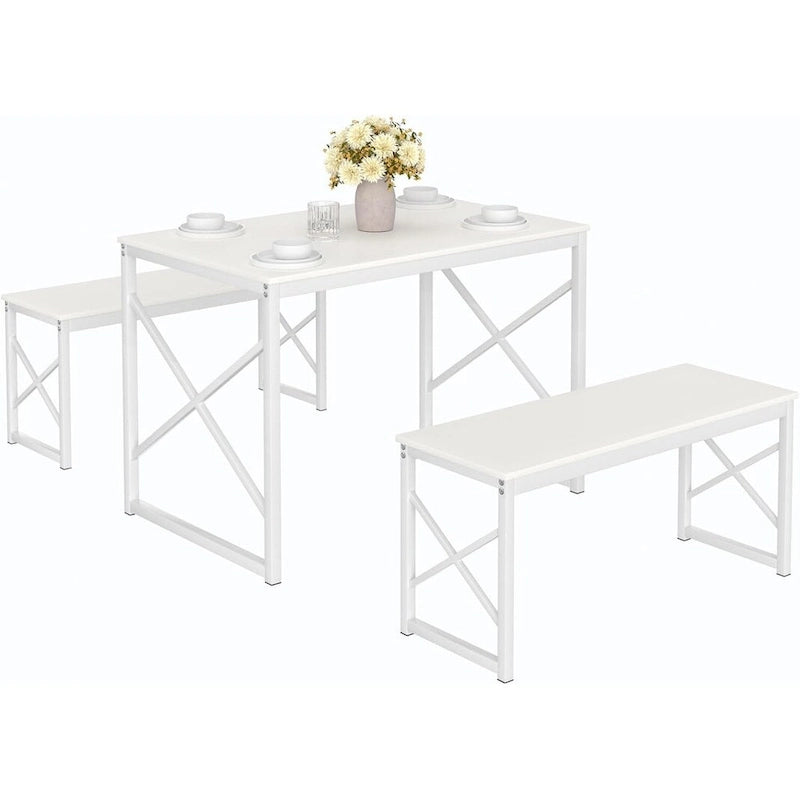 44.3 Ensemble Table à Manger avec Bancs Table de Cuisine pour 4 Ensemble de Table de Salle à Manger Rectangulaire avec 2 Bancs en Bois et Métal