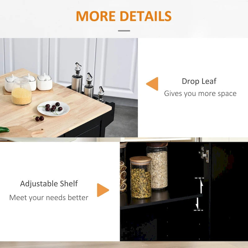 Îlot de cuisine mobile avec abattant (tabouret non inclus)