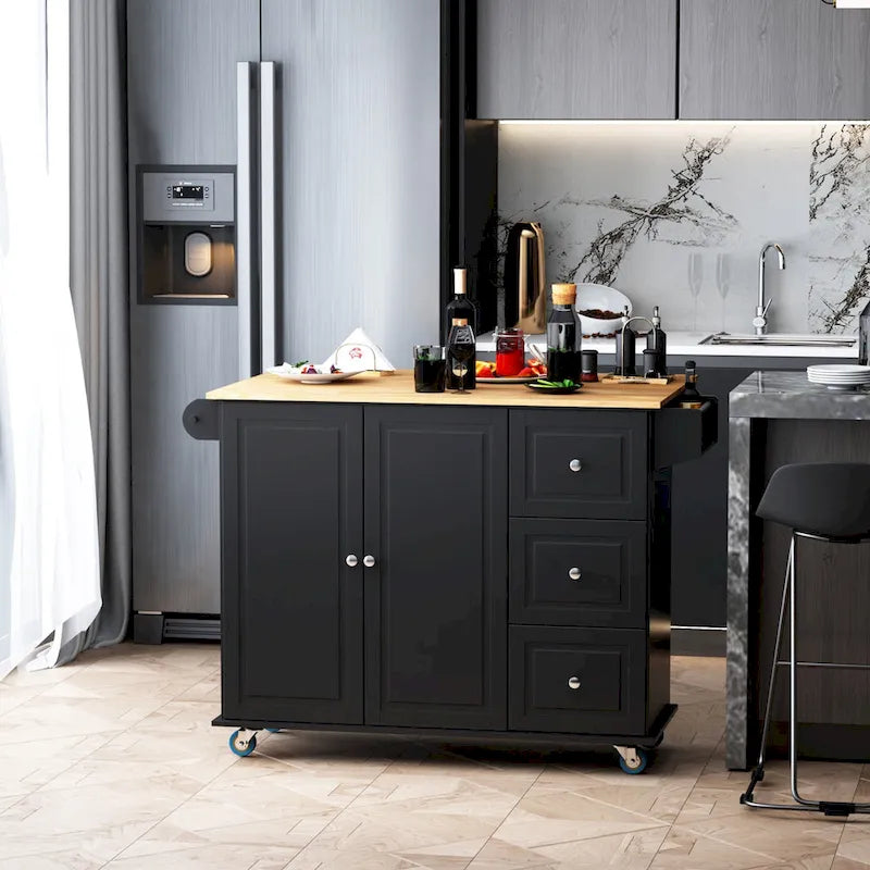 Îlot de cuisine mobile avec abattant (tabouret non inclus)