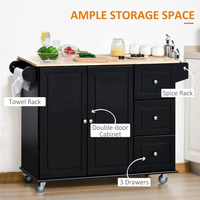 Îlot de cuisine mobile avec abattant (tabouret non inclus)