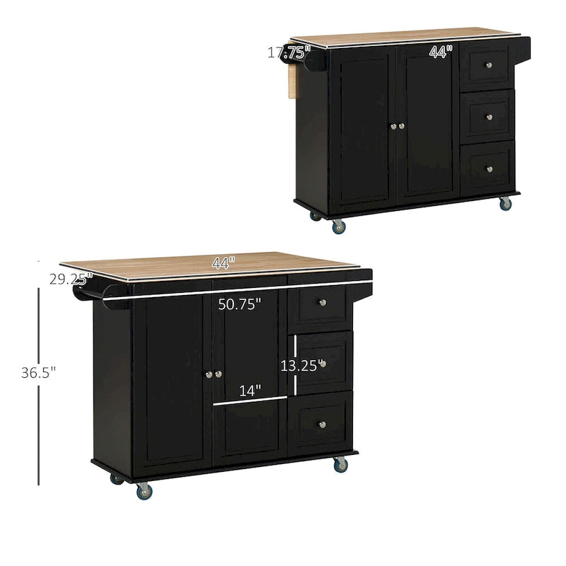 Îlot de cuisine mobile avec abattant (tabouret non inclus)
