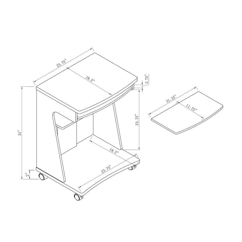 Chariot Utilitaire Chariot Micro-ondes Chariot de Cuisine Chariot d'Ordinateur Une Tablette Coulissante Deux Étagères (tabouret non inclus)