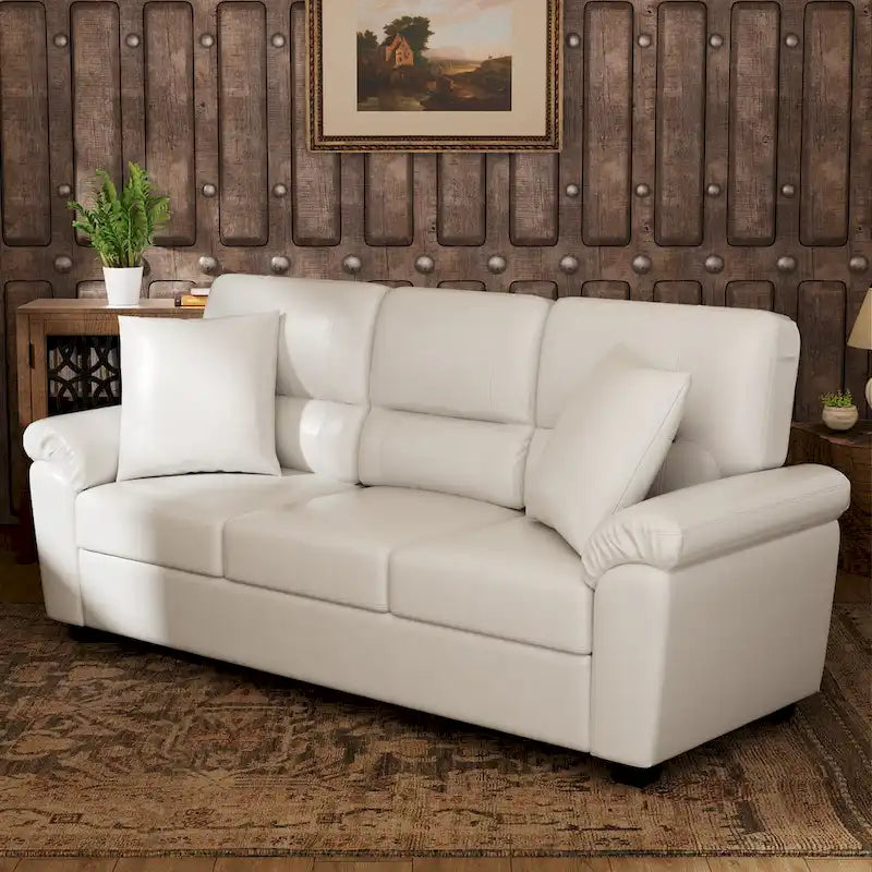 Ensemble de salon rembourré, 4 pièces - Fauteuil en similicuir, causeuse, canapé avec pouf