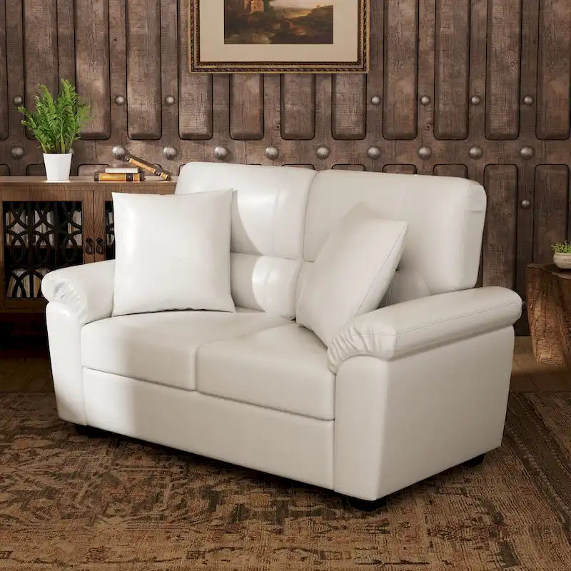 Ensemble de salon rembourré, 4 pièces - Fauteuil en similicuir, causeuse, canapé avec pouf