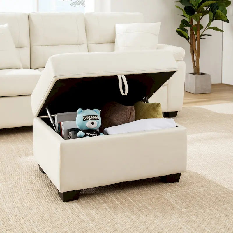 Ensemble de salon rembourré, 4 pièces - Fauteuil en similicuir, causeuse, canapé avec pouf
