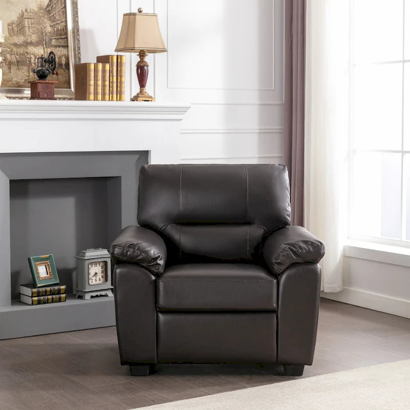 Ensemble de salon rembourré, 4 pièces - Fauteuil en similicuir, causeuse, canapé avec pouf