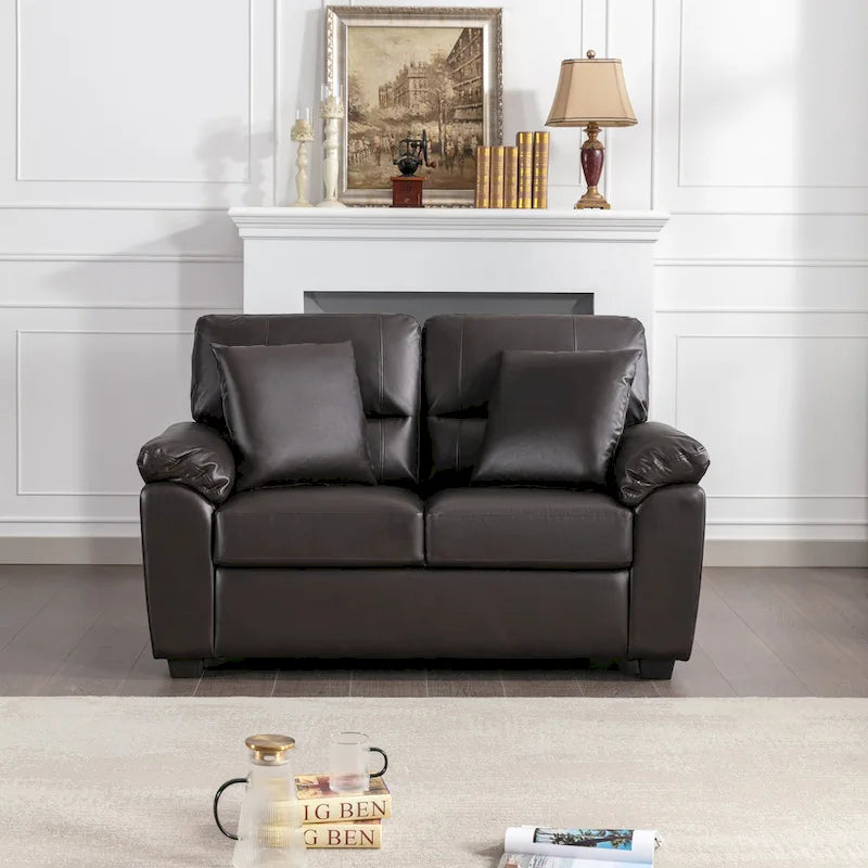 Ensemble de salon rembourré, 4 pièces - Fauteuil en similicuir, causeuse, canapé avec pouf