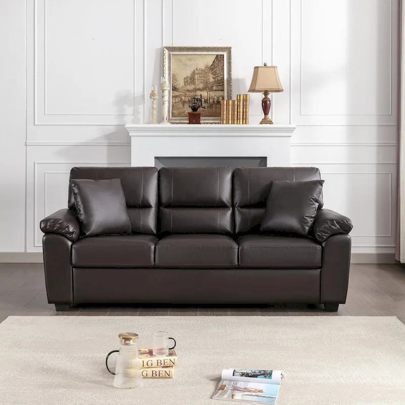 Ensemble de salon rembourré, 4 pièces - Fauteuil en similicuir, causeuse, canapé avec pouf