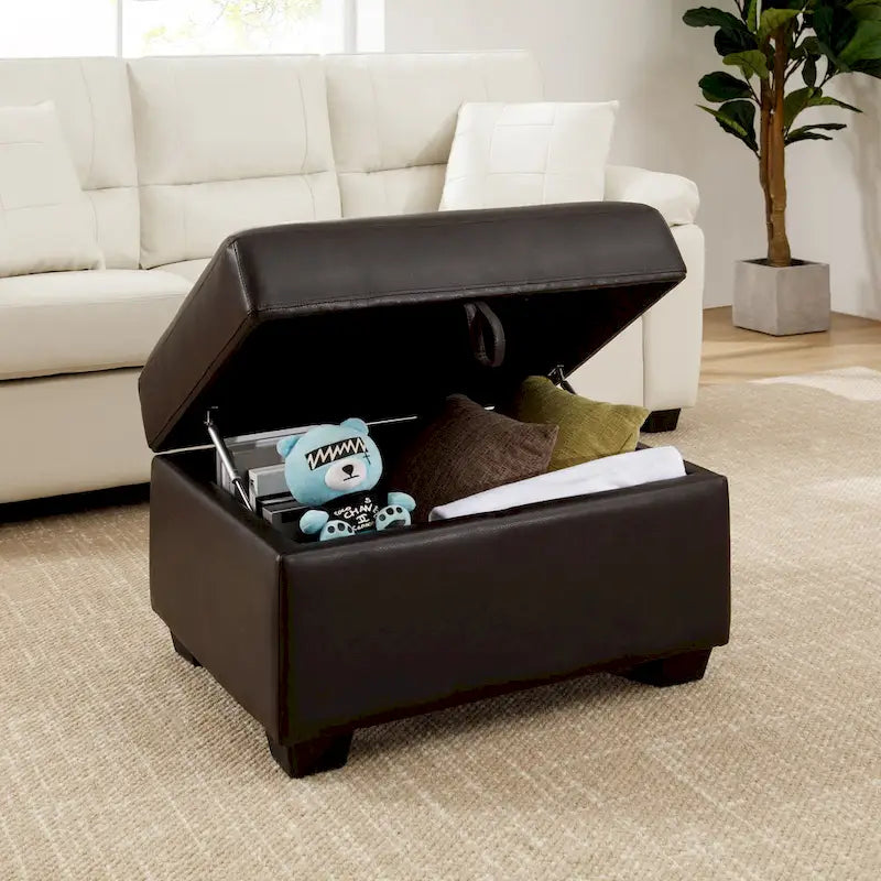 Ensemble de salon rembourré, 4 pièces - Fauteuil en similicuir, causeuse, canapé avec pouf