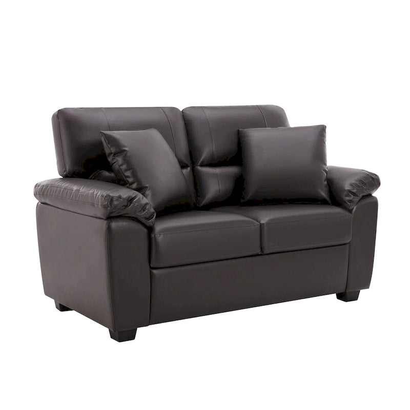 Ensemble de salon rembourré, 4 pièces - Fauteuil en similicuir, causeuse, canapé avec pouf