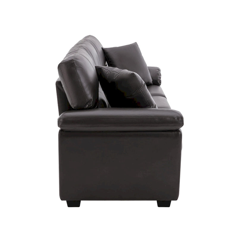 Ensemble de salon rembourré, 4 pièces - Fauteuil en similicuir, causeuse, canapé avec pouf