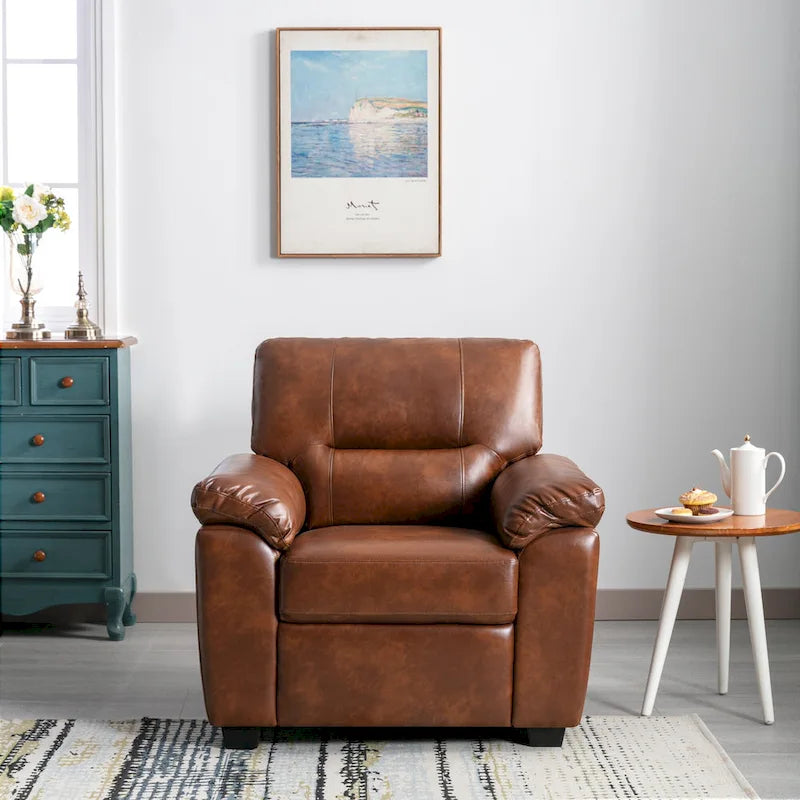 Ensemble de salon rembourré, 4 pièces - Fauteuil en similicuir, causeuse, canapé avec pouf