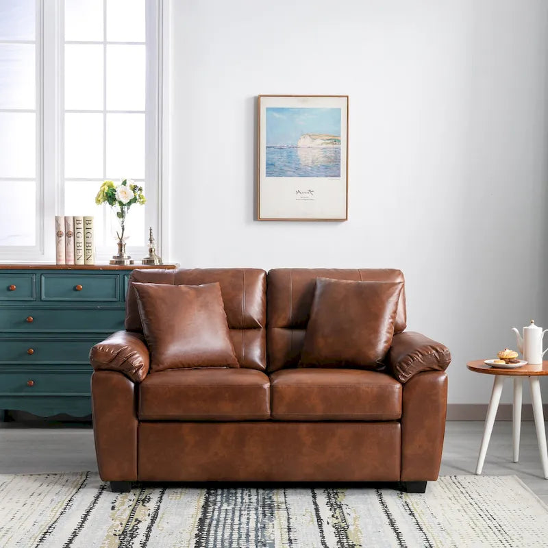 Ensemble de salon rembourré, 4 pièces - Fauteuil en similicuir, causeuse, canapé avec pouf