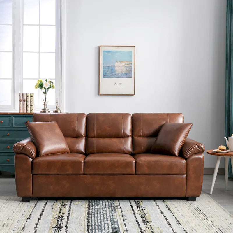Ensemble de salon rembourré, 4 pièces - Fauteuil en similicuir, causeuse, canapé avec pouf