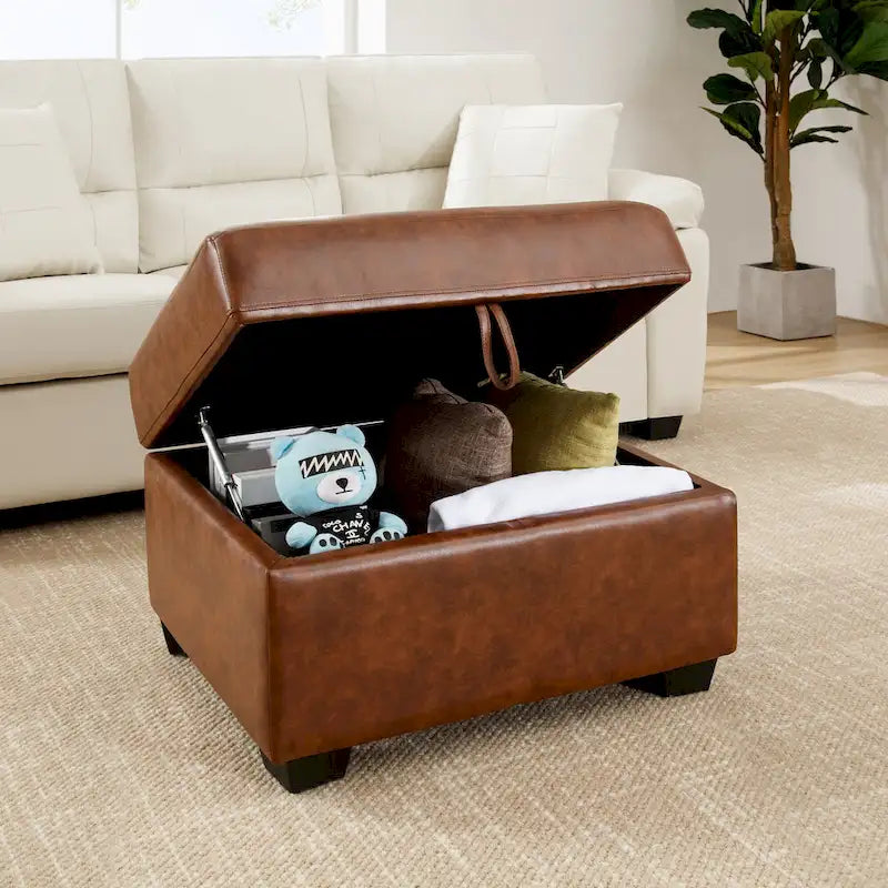 Ensemble de salon rembourré, 4 pièces - Fauteuil en similicuir, causeuse, canapé avec pouf