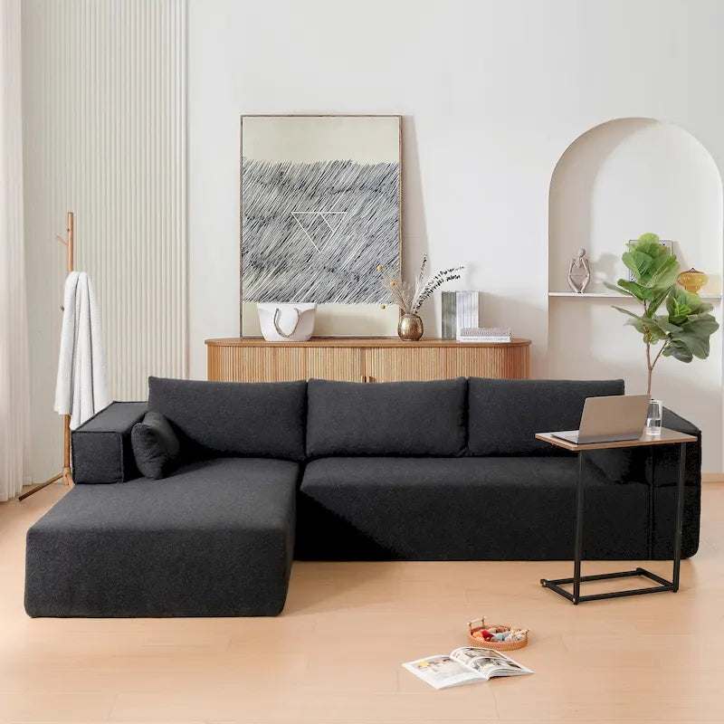 Canapé d'angle modulaire en L avec table d'appoint, méridienne, assise large