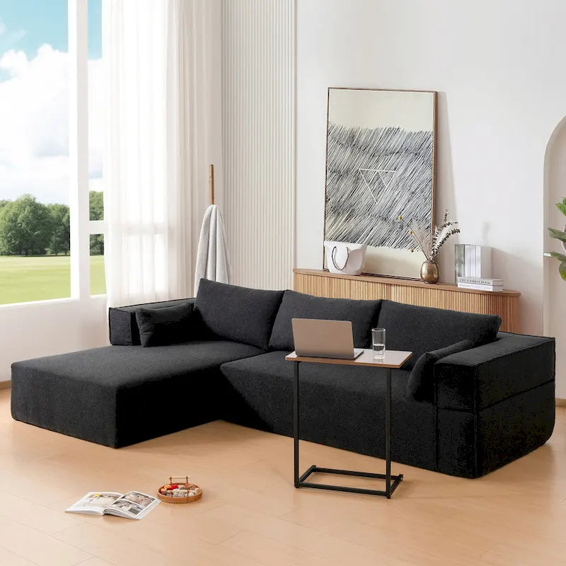 Canapé d'angle modulaire en L avec table d'appoint, méridienne, assise large