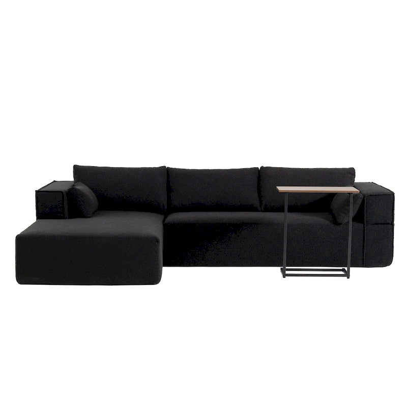 Canapé d'angle modulaire en L avec table d'appoint, méridienne, assise large