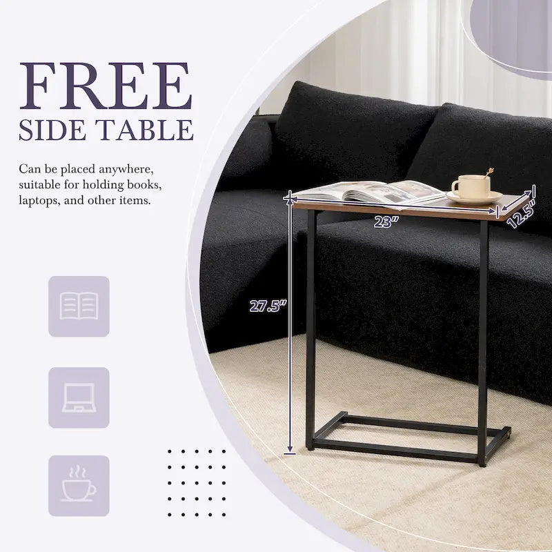 Canapé d'angle modulaire en L avec table d'appoint, méridienne, assise large