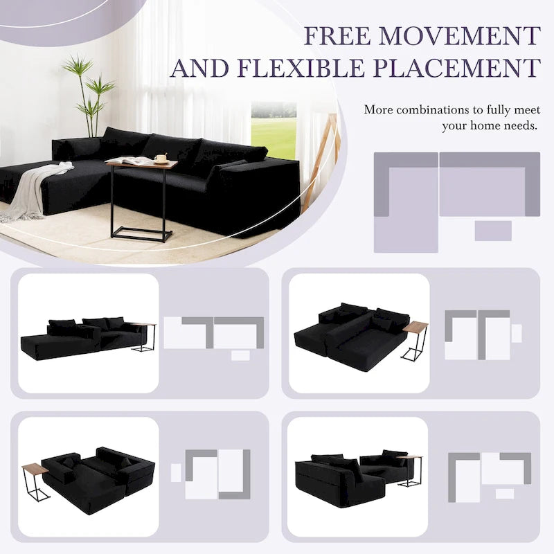 Canapé d'angle modulaire en L avec table d'appoint, méridienne, assise large