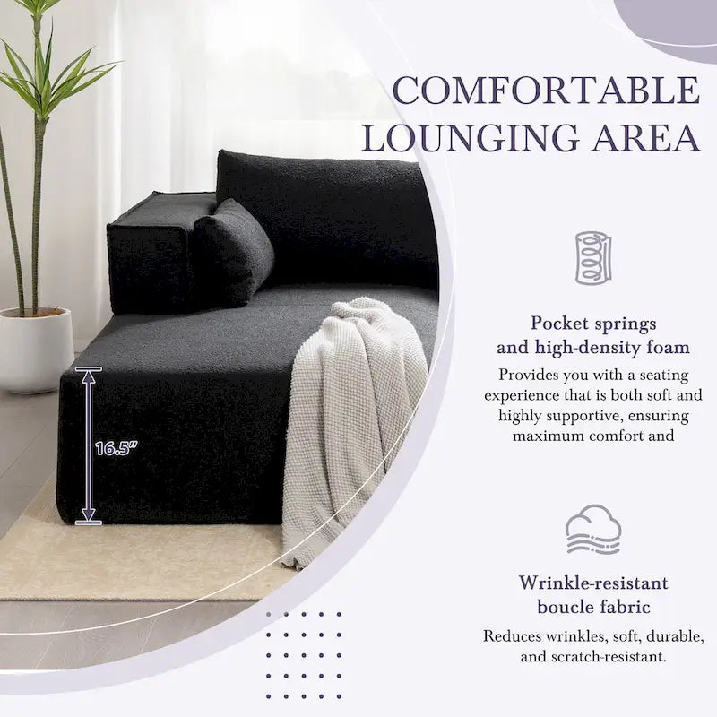 Canapé d'angle modulaire en L avec table d'appoint, méridienne, assise large