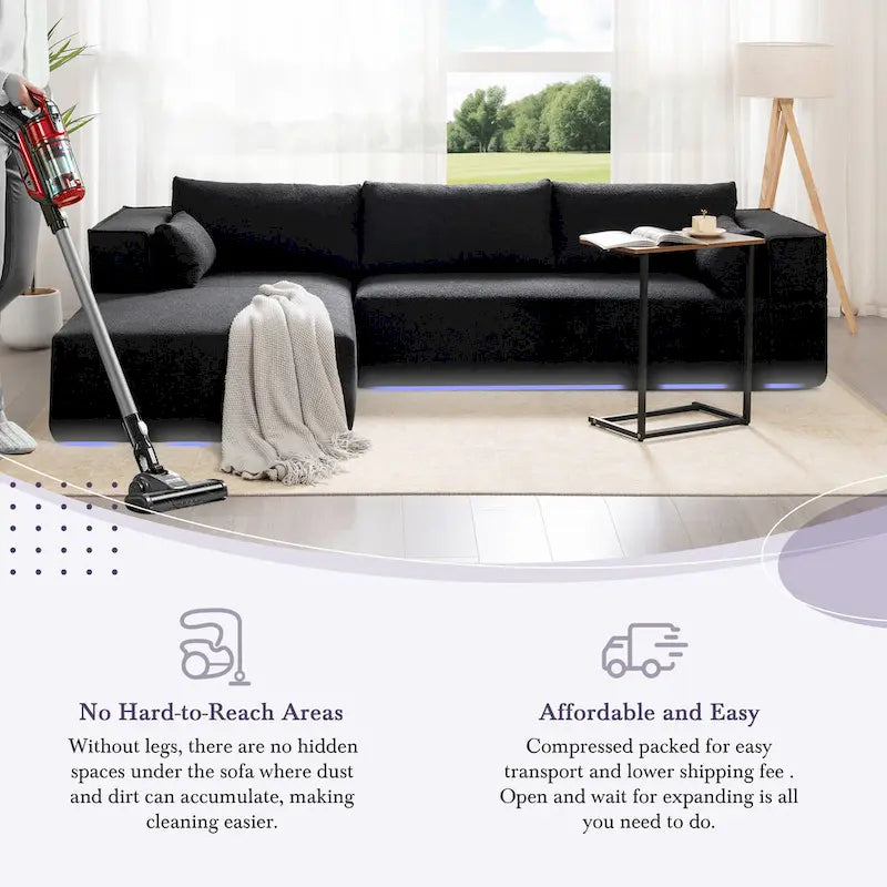 Canapé d'angle modulaire en L avec table d'appoint, méridienne, assise large