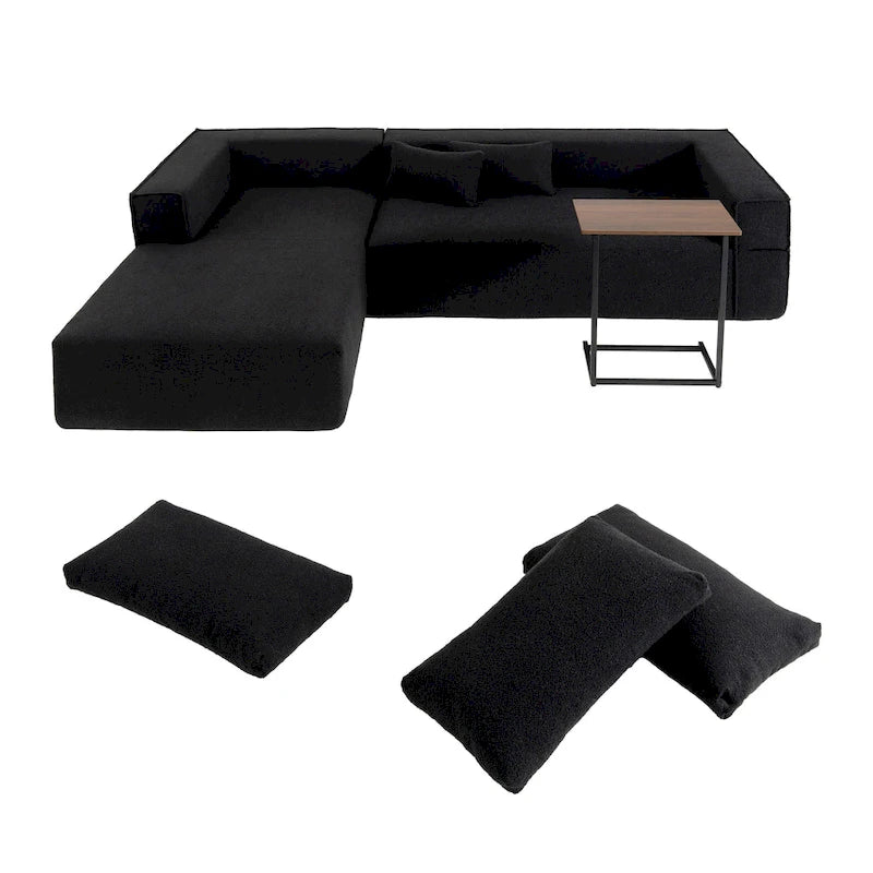 Canapé d'angle modulaire en L avec table d'appoint, méridienne, assise large