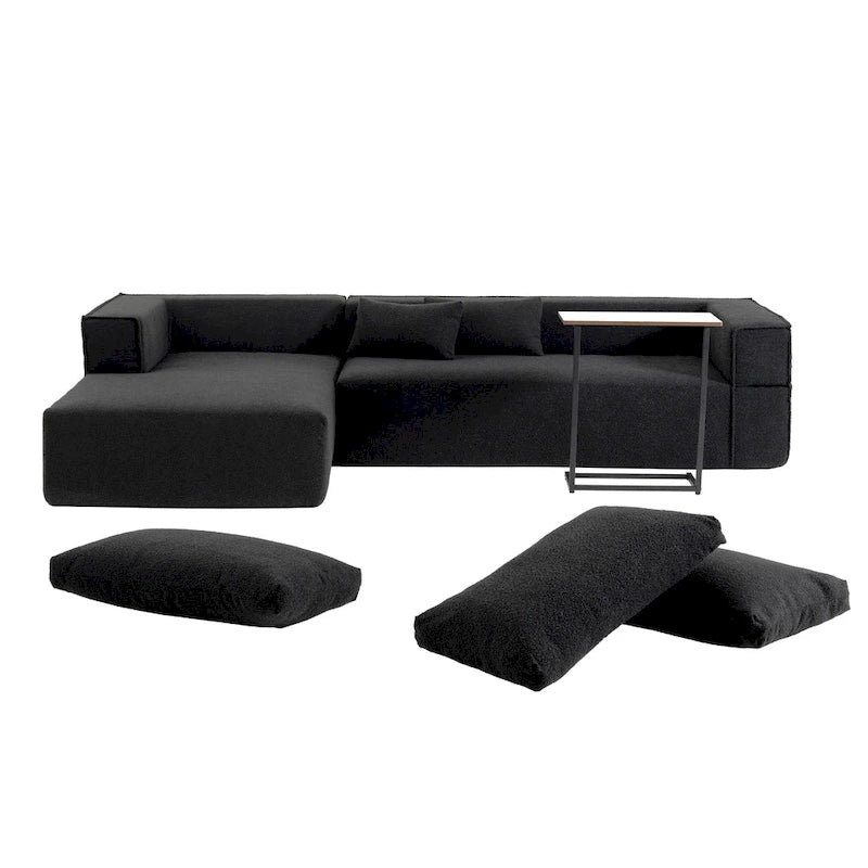 Canapé d'angle modulaire en L avec table d'appoint, méridienne, assise large
