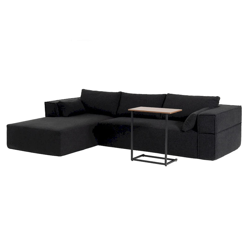 Canapé d'angle modulaire en L avec table d'appoint, méridienne, assise large