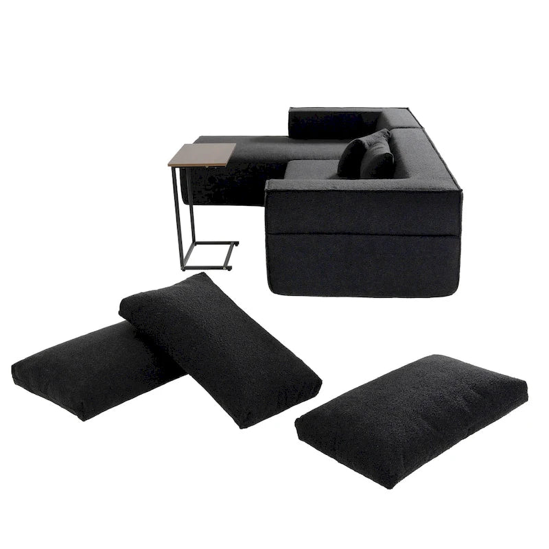 Canapé d'angle modulaire en L avec table d'appoint, méridienne, assise large